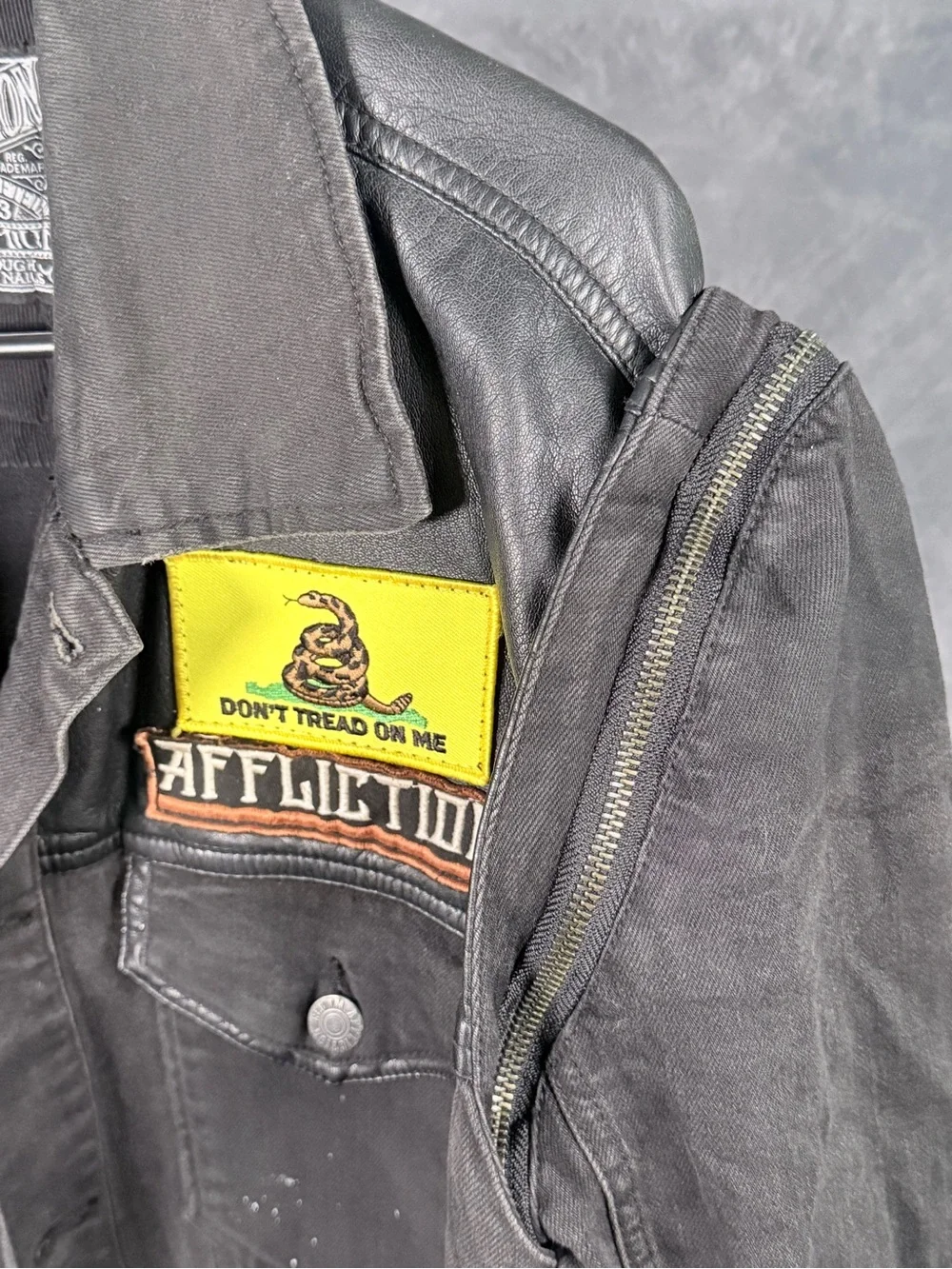 Affliction Black Men’s Military-Style Patch Jacket - worn by Randy Couture